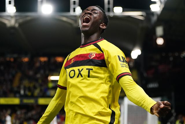 Mamadou Doumbia of Watford celebrates his goal during the Sky Bet Championship match Watford vs Preston North End at Vicarage Road, Watford, United Kingdom on 08 September 2026

(Photo by Harvey Murphy/News Images)