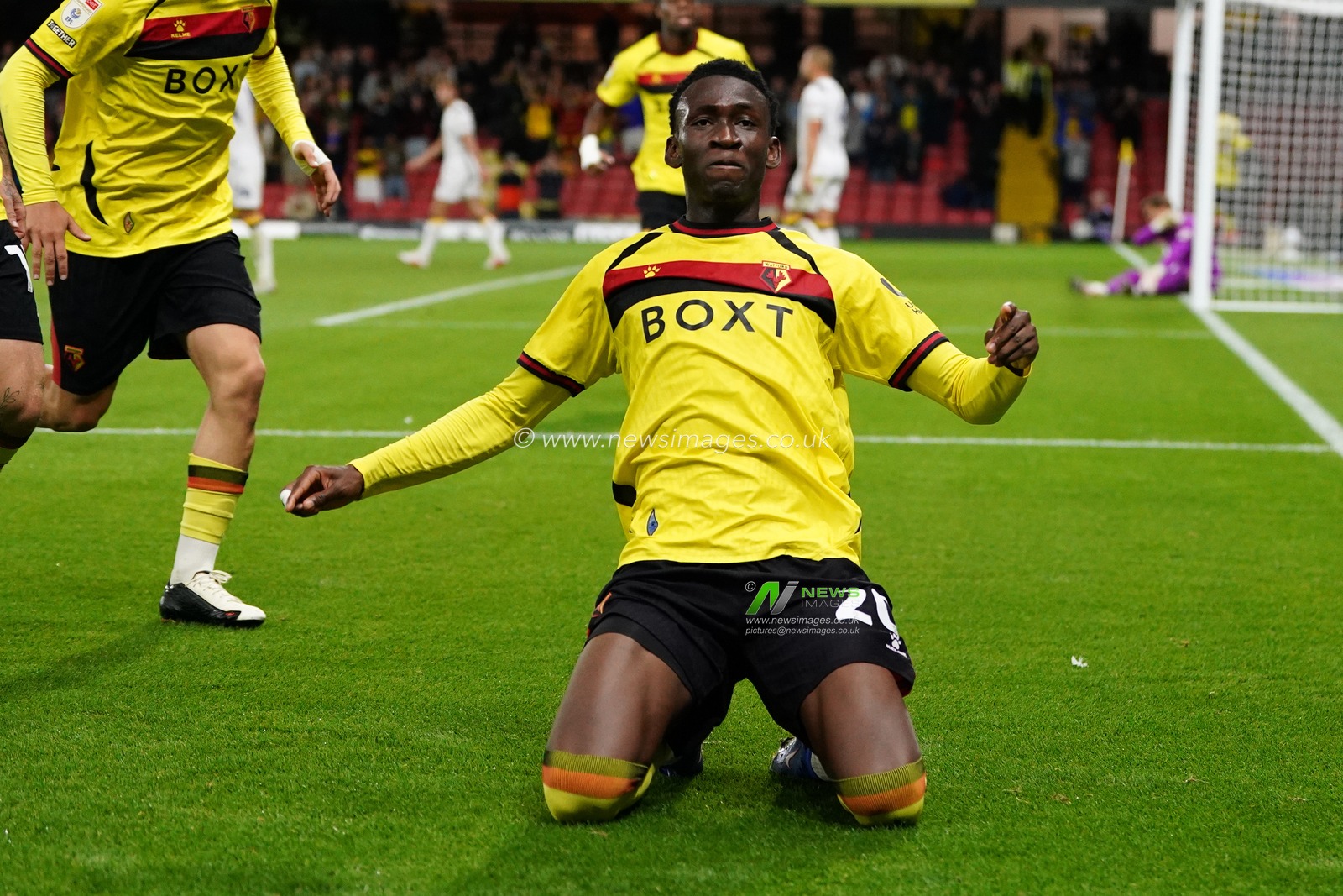 Mamadou Doumbia of Watford celebrates 2-1 lead during the Sky Bet Championship match Watford vs Preston North End at Vicarage Road, Watford, United Kingdom on 08 September 2026

(Photo by Harvey Murphy/News Images)