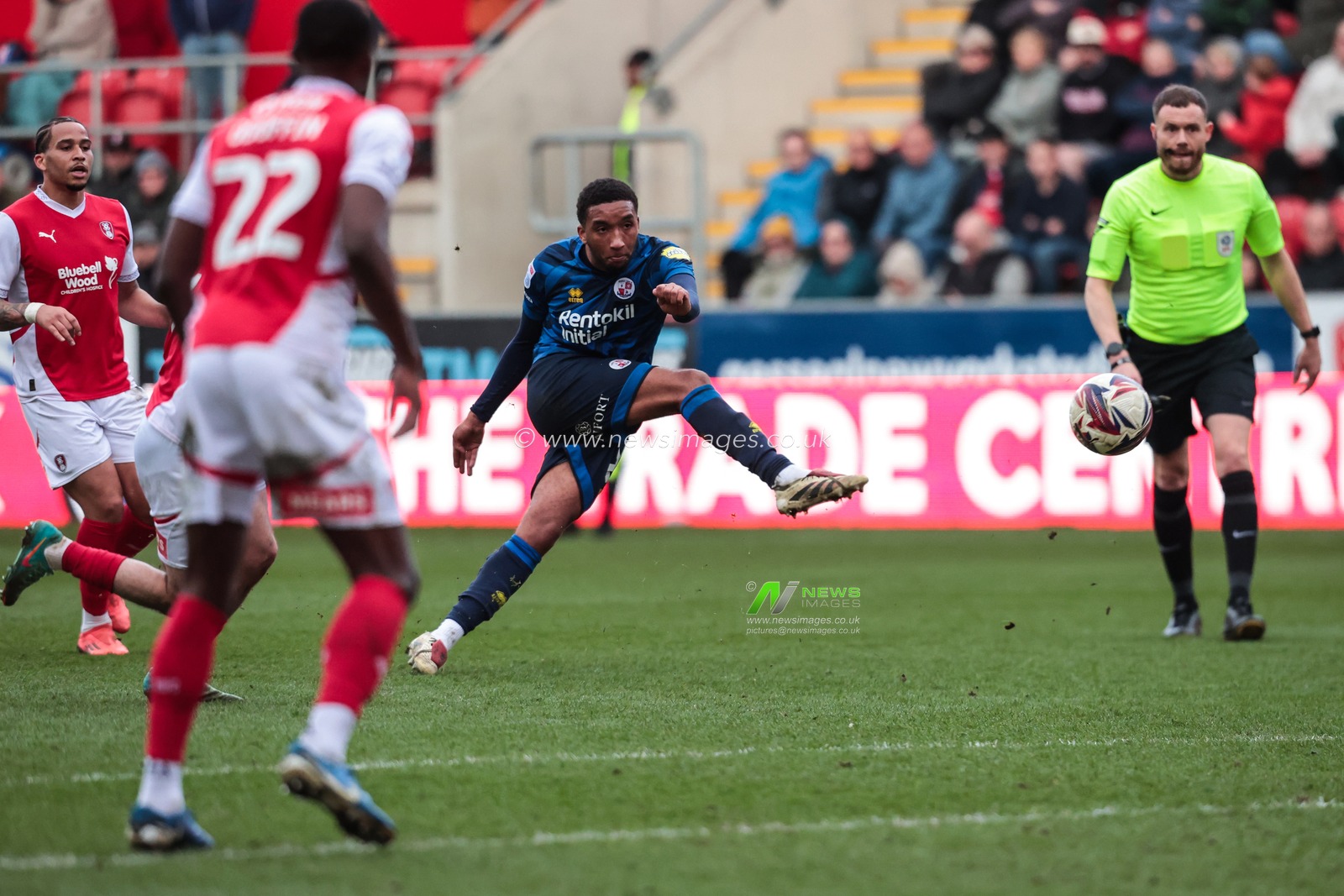 Bradley Ibrahim of Crawley Town has a shot at goal during the Sky Bet League 1 match Rotherham United vs Crawley Town at New York Stadium, Rotherham, United Kingdom, 29th March 2025

(Photo by Richard Bierton/News Images)