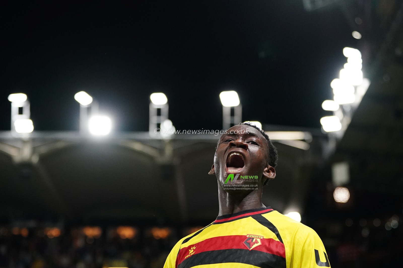 Mamadou Doumbia of Watford celebrates his goal during the Sky Bet Championship match Watford vs Preston North End at Vicarage Road, Watford, United Kingdom on 08 September 2026

(Photo by Harvey Murphy/News Images)