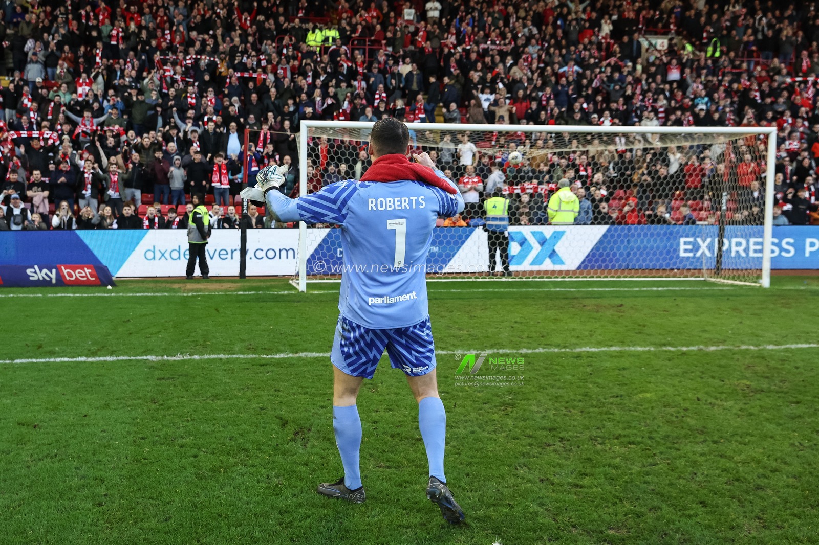 Liam Roberts of Barnsley celebrate their 2-1 win with the fans in the Ponty End during the Sky Bet League 1 match Barnsley vs Derby County at Oakwell, Barnsley, United Kingdom, 24th February 2024

(Photo by Mark Cosgrove/News Images)