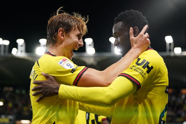 Watford players celebrate 2-1 lead during the Sky Bet Championship match Watford vs Preston North End at Vicarage Road, Watford, United Kingdom on 08 September 2026

(Photo by Harvey Murphy/News Images)