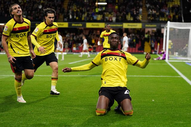 Mamadou Doumbia of Watford celebrates his goal during the Sky Bet Championship match Watford vs Preston North End at Vicarage Road, Watford, United Kingdom on 08 September 2026

(Photo by Harvey Murphy/News Images)