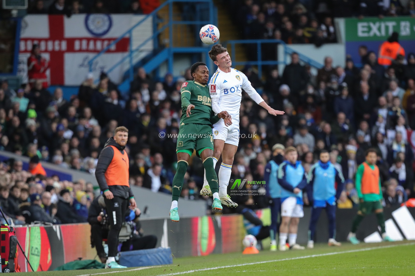 Mickel Miller of Plymouth Argyle and Jamie Shackleton of Leeds United battle for the ball during the Emirates FA Cup  Fourth Round match Leeds United vs Plymouth Argyle at Elland Road, Leeds, United Kingdom, 27th January 2024

(Photo by James Heaton/News Images)