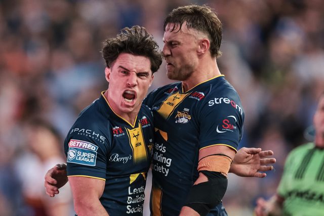 Brodie Croft of Leeds Rhinos celebrates his try during the Betfred Super League round 12 match Leeds Rhinos vs Huddersfield Giants at AMT Headingley Stadium, Leeds, United Kingdom on 22 May 2026

(Photo by Mark Cosgrove/News Images)