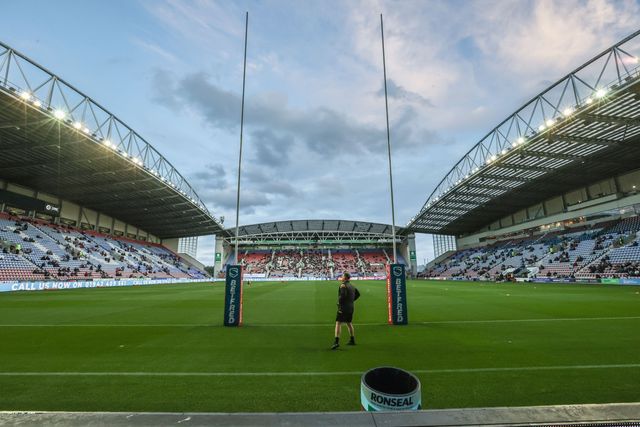 A general view of the Brick Community Stadium ahead of the Betfred Super League Round 26 match Wigan Warriors vs Castleford Tigers at The Brick Community Stadium, Wigan, United Kingdom, 12th September 2025

(Photo by Alfie Cosgrove/News Images)