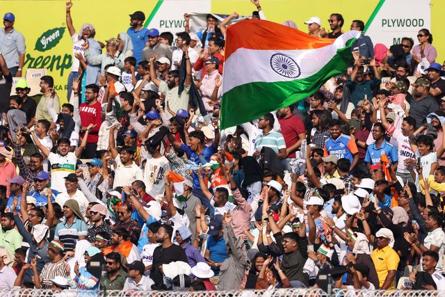 Indians fans celebrates after Axar Patel of India hits a massive six during the IDFC First Bank Test Day 3 match India vs South Africa at Eden Gardens, Kolkata, India, 16th November 2025

(Photo by Shubhajit Roy Karmakar/News Images)