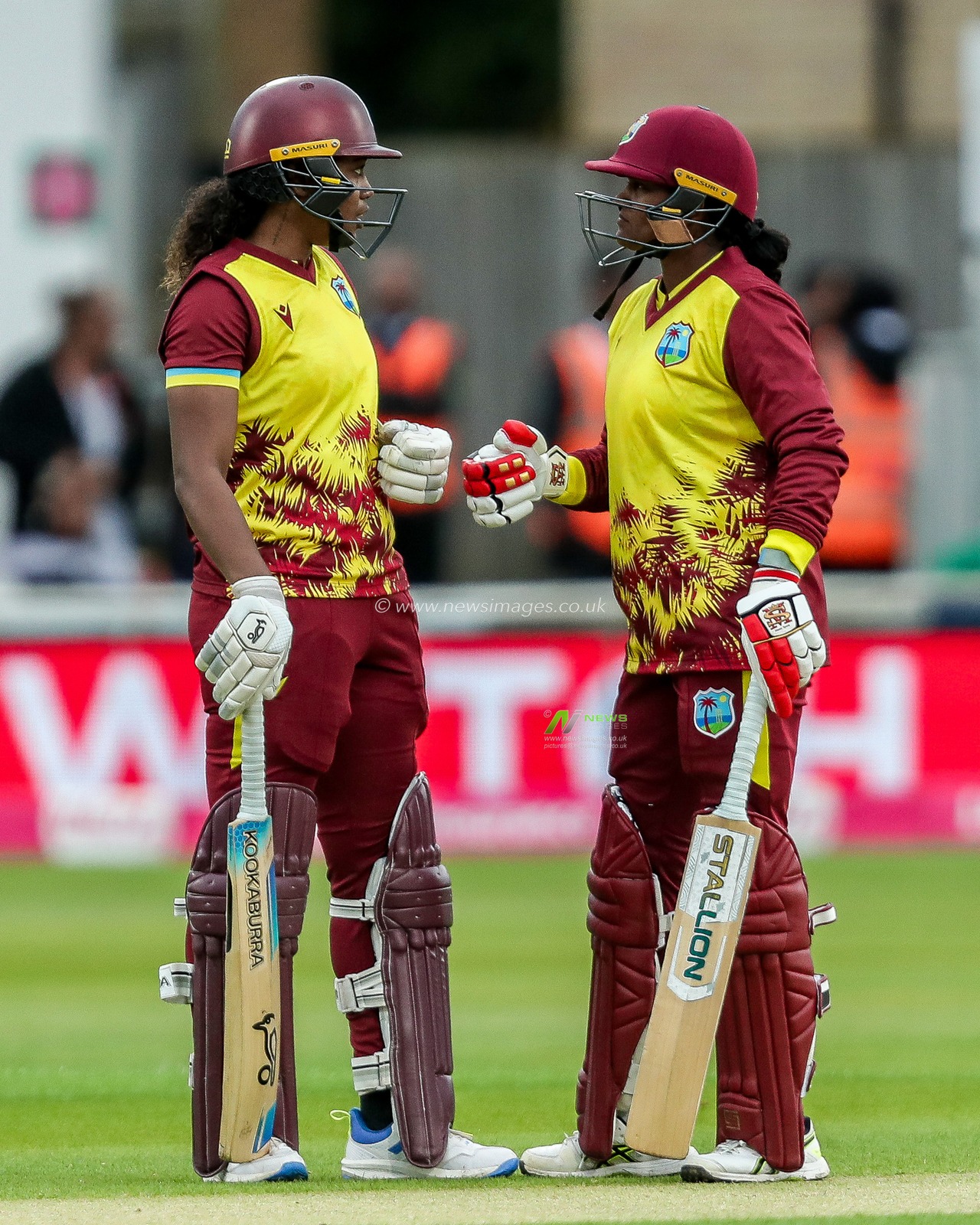 West Indies Women celebrate a century during the 3rd Vitality IT20 Series match England Women vs West Indies Women at The Cloud County Ground, Chelmsford, United Kingdom, 26th May 2025

(Photo by Izzy Poles/News Images)