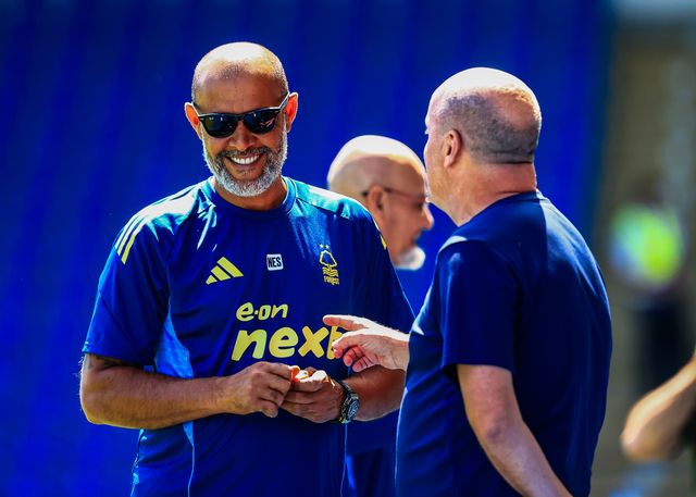 Nuno EspÃ­rito Santo Nottingham Forest Manager and Paul Cook Chesterfield Manager ahead of the Pre-season friendly match Chesterfield vs Nottingham Forest at SMH Group Stadiumact Stadium, Chesterfield, United Kingdom, 12th July 2025

(Photo by Richard Bierton/News Images)