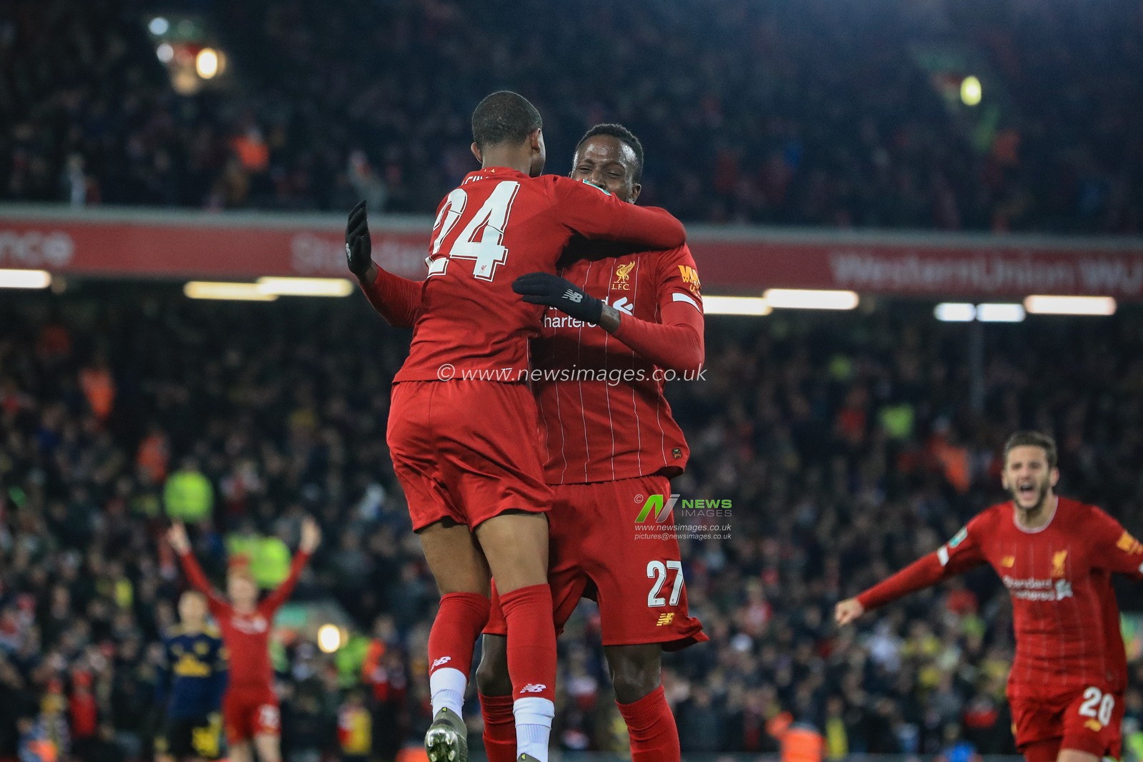 30th October 2019, Anfield, Liverpool, England; Carabao Cup, Liverpool v Arsenal : Divock Origi (27) of Liverpool celebrates his goal to make it 4-4

Credit: Mark Cosgrove/News Images