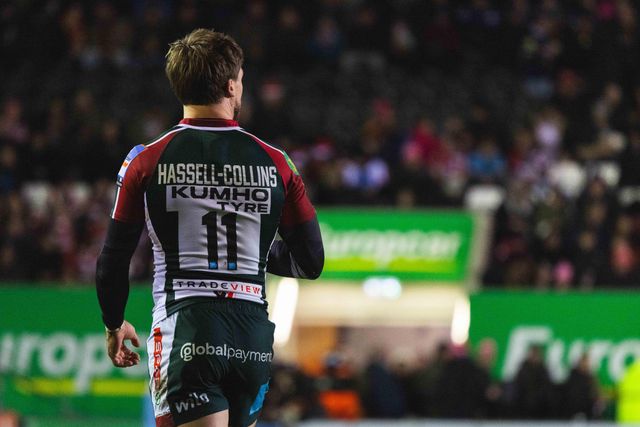 Ollie Hassell-Collins of Leicester Tigers during the Gallagher Premiership match Leicester Tigers vs Gloucester Rugby at Mattioli Woods Welford Road Stadium, Leicester, United Kingdom, 19th December 2025

(Photo by Craig Evans/News Images)

*** GER AUT SUI OUT ***