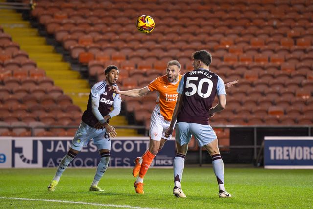 Jordan Rhodes of Blackpool heads on goal during the Vertu Trophy match Blackpool vs Aston Villa U21 at Bloomfield Road, Blackpool, United Kingdom, 17th December 2024

(Photo by Craig Thomas/News Images)