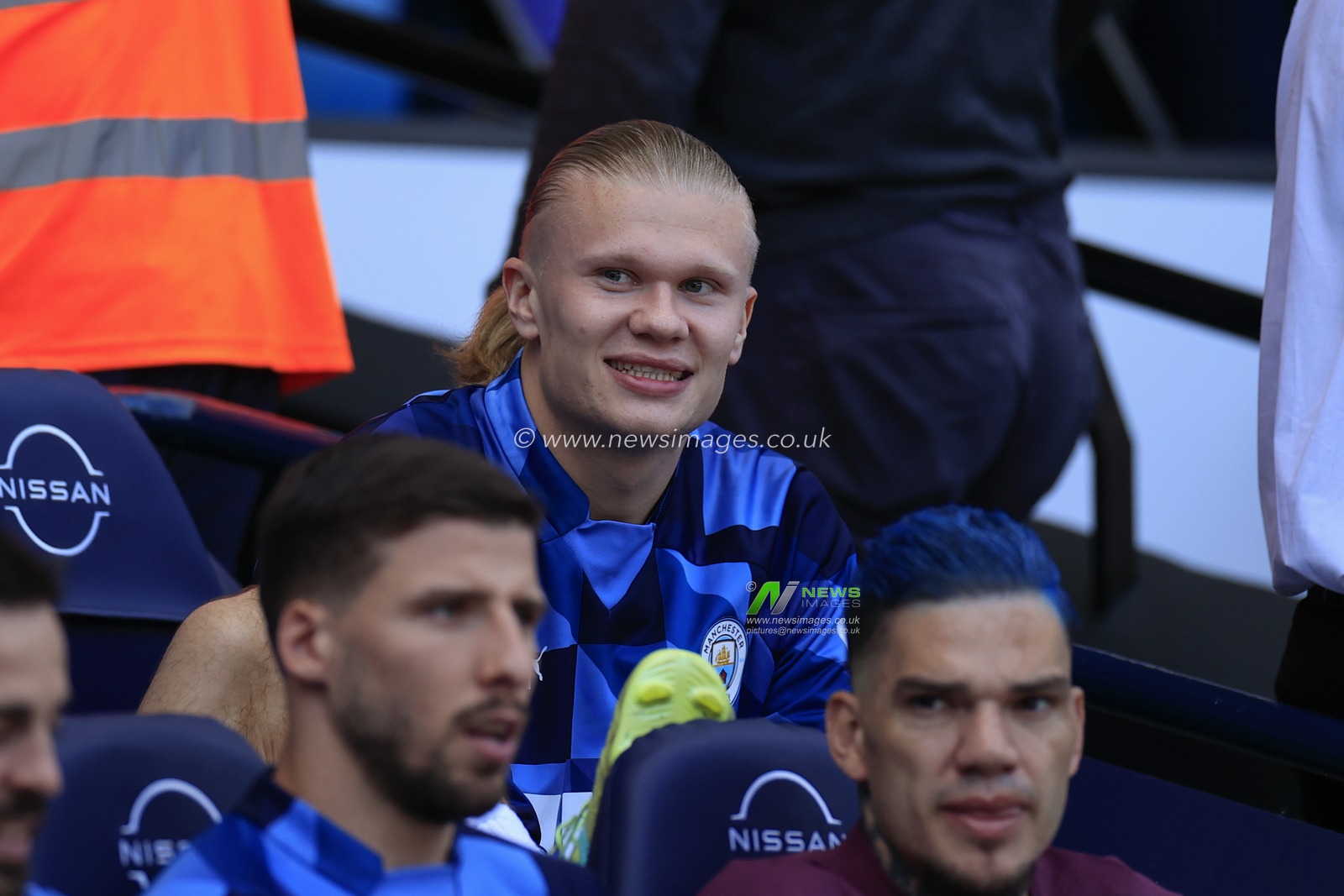 Erling Haaland #9 of Manchester City  on the substitutes bench ahead of the Premier League match Manchester City vs Chelsea at Etihad Stadium, Manchester, United Kingdom, 21st May 2023

(Photo by Conor Molloy/News Images)