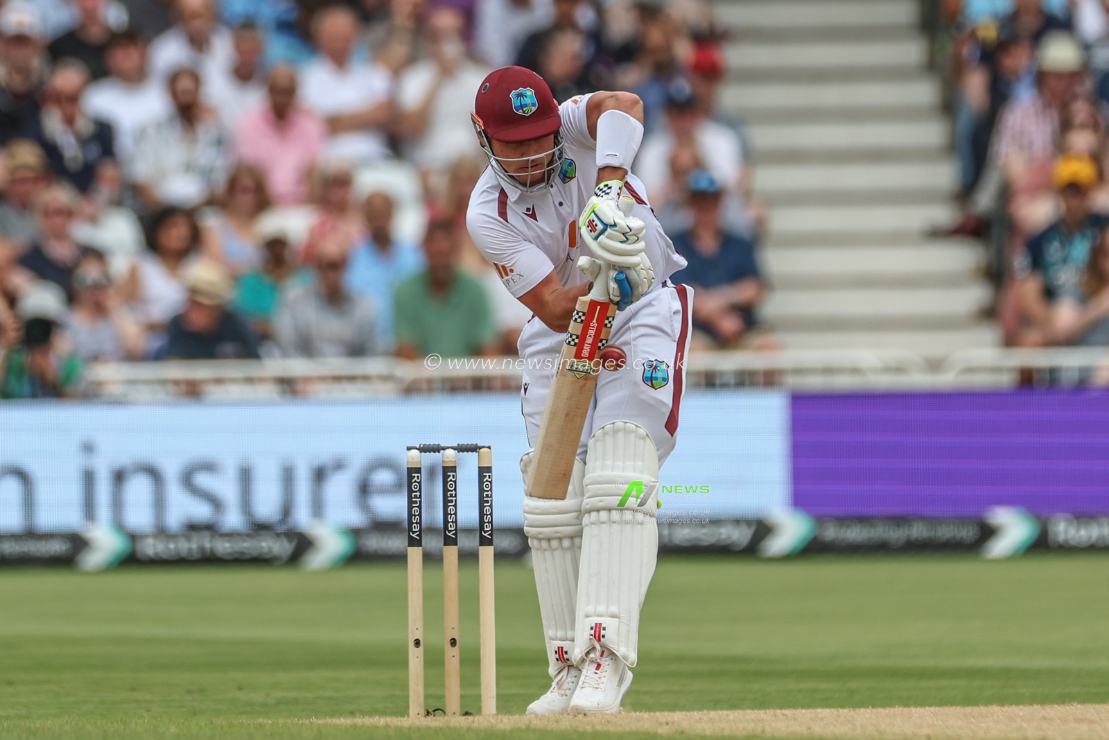 Joshua Da Silva of West Indies hits the ball for one run during the Rothesay Test Match day three England vs West Indies at Trent Bridge, Nottingham, United Kingdom, 20th July 2024

(Photo by Mark Cosgrove/News Images)