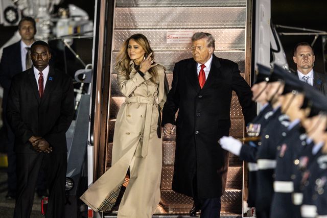 President Donald Trump and First Lady Melania Trump depart the Air Force one during the US President Donald Trump's state visit to the United Kingdom at London Stansted Airport, Stansted, United Kingdom, 16th September 2025

(Photo by Alfie Cosgrove/News Images)