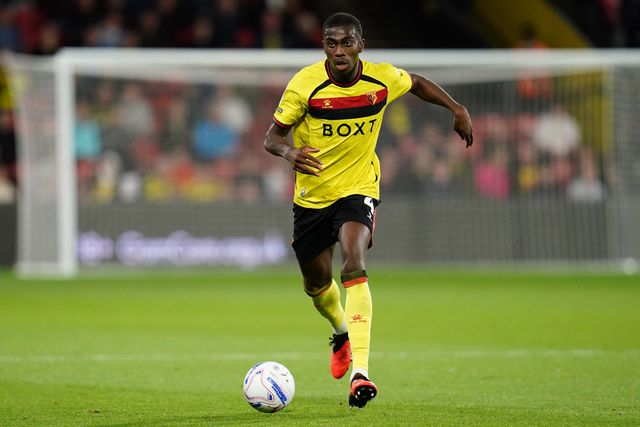 Kevin Keben of Watford with the ball during the Sky Bet Championship match Watford vs Preston North End at Vicarage Road, Watford, United Kingdom on 08 September 2026

(Photo by Harvey Murphy/News Images)