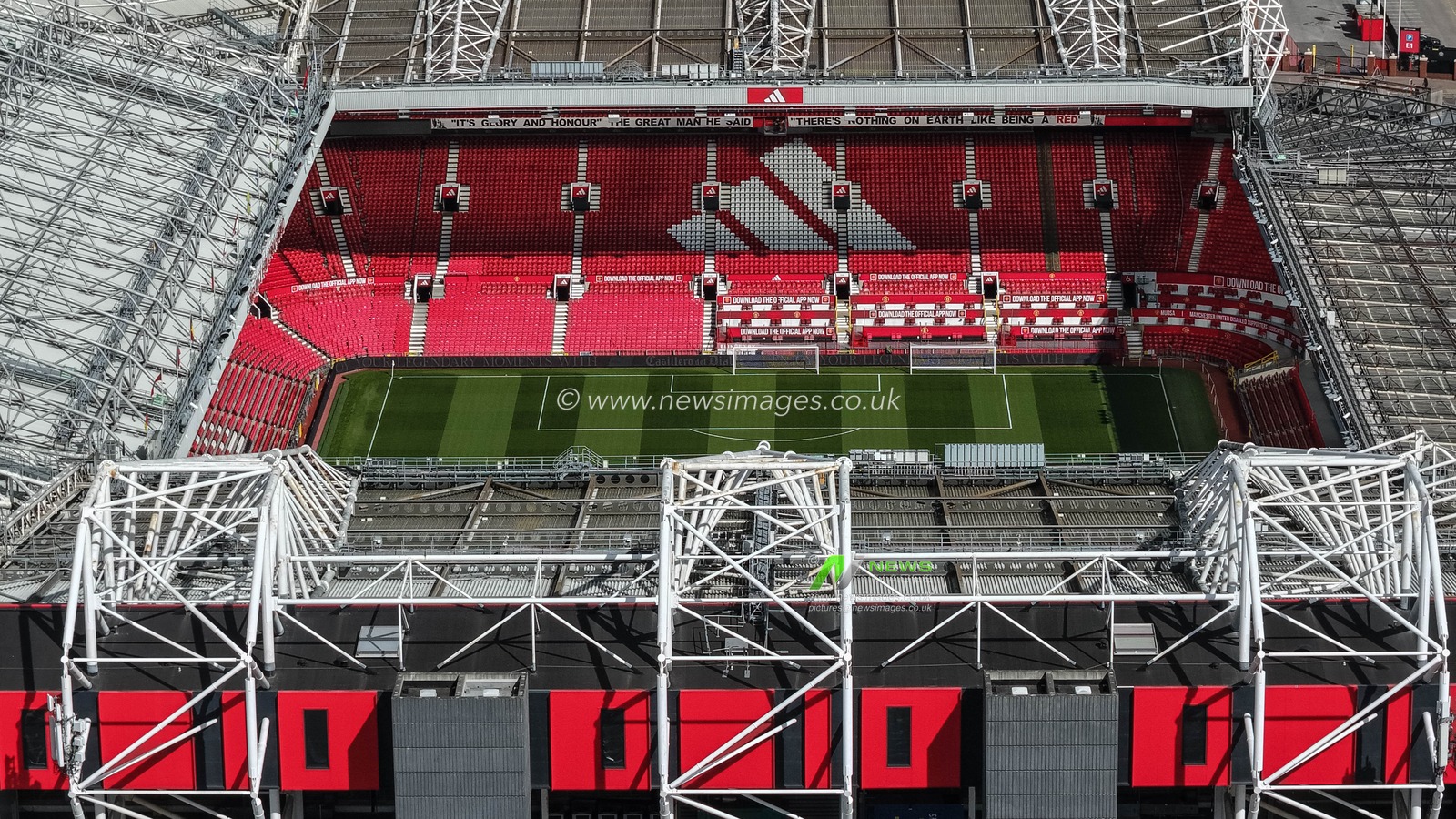 An aerial view of Old Trafford during the Premier League match Manchester United vs Leeds United at Old Trafford, Manchester, United Kingdom on 13 April 2026

(Photo by Mark Cosgrove/News Images)