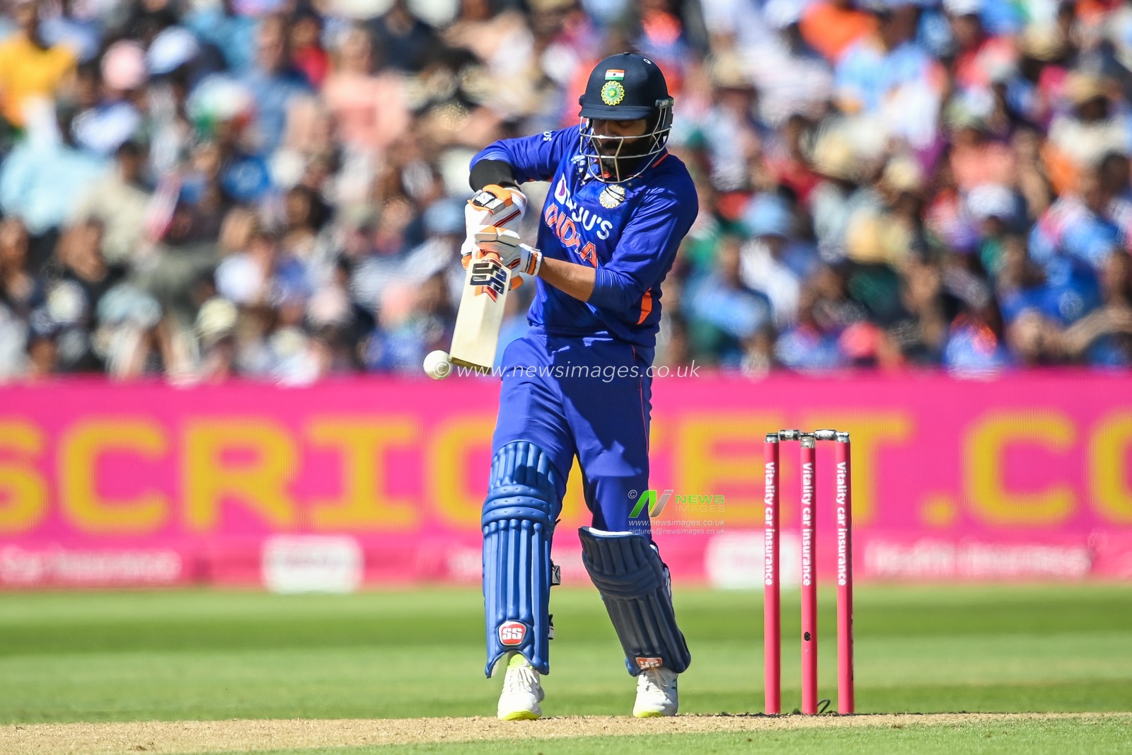 Ravindra Jadeja of India hits a four (4)