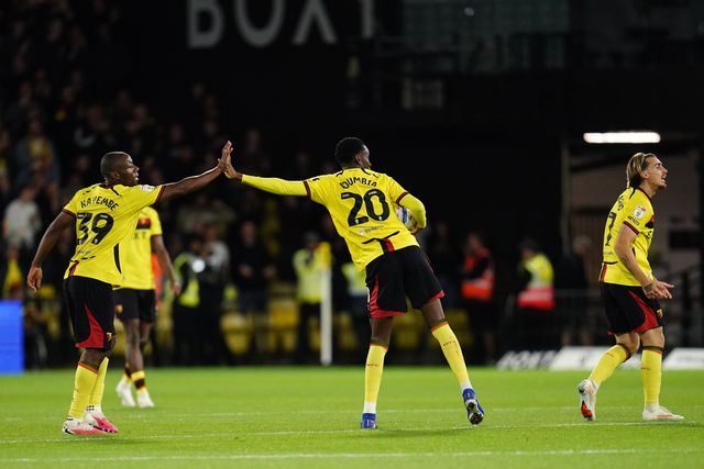 Mamadou Doumbia of Watford and Edo Kayembe of Watford during the Sky Bet Championship match Watford vs Preston North End at Vicarage Road, Watford, United Kingdom on 08 September 2026

(Photo by Harvey Murphy/News Images)