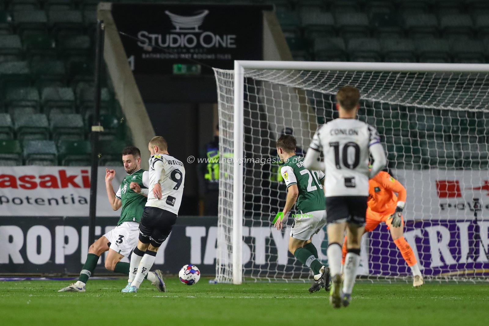 James Wilson #9 of Port Vale scores a goal to make it 0-2 during the Sky Bet League 1 match Plymouth Argyle vs Port Vale at Home Park, Plymouth, United Kingdom, 2nd December 2022

(Photo by Gareth Evans/News Images)