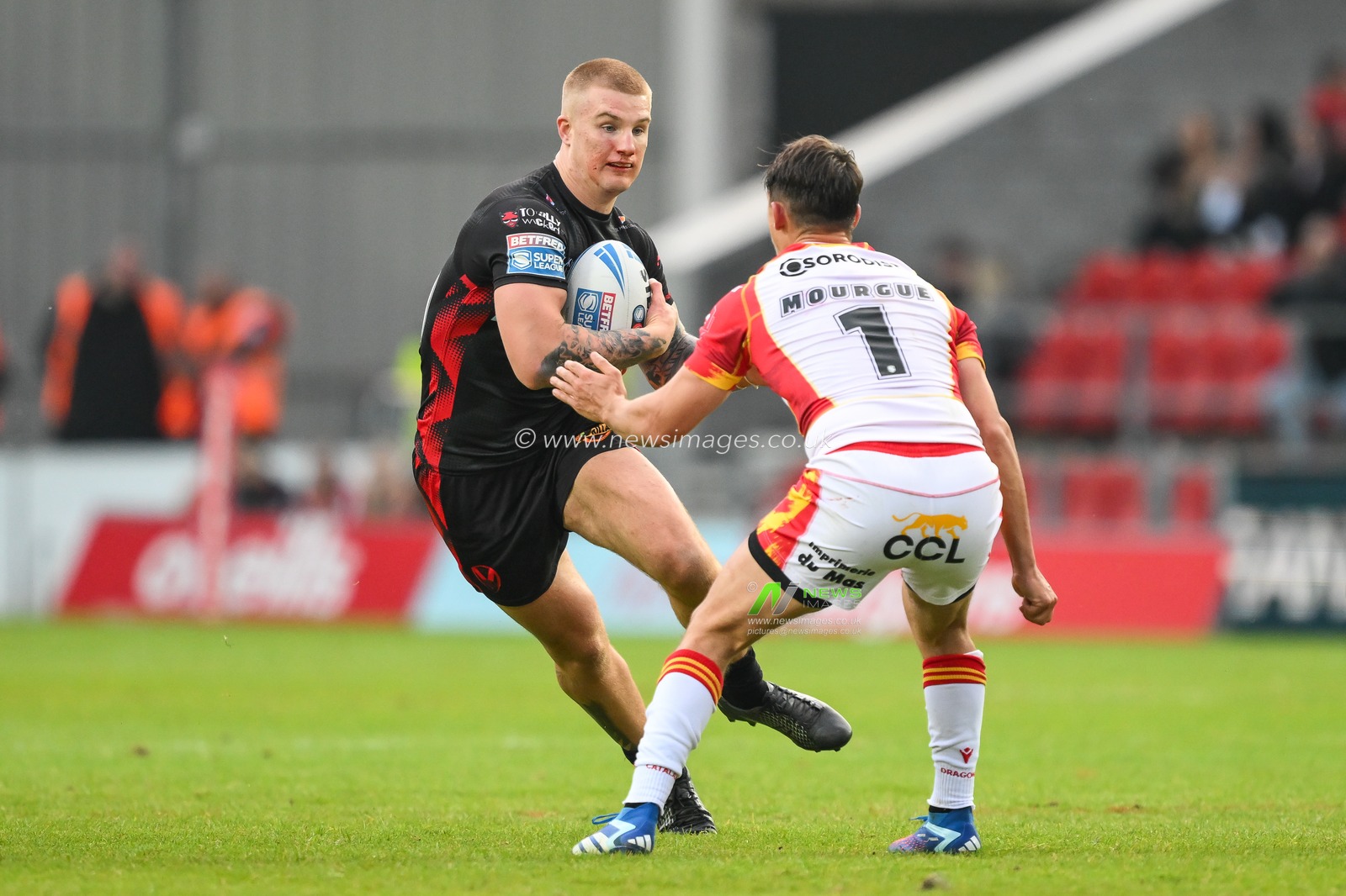 George Delaney of St. Helens in action during the Betfred Super League Round 13 match St Helens vs Catalans Dragons at Totally Wicked Stadium, St Helens, United Kingdom, 31st May 2024

(Photo by Craig Thomas/News Images)