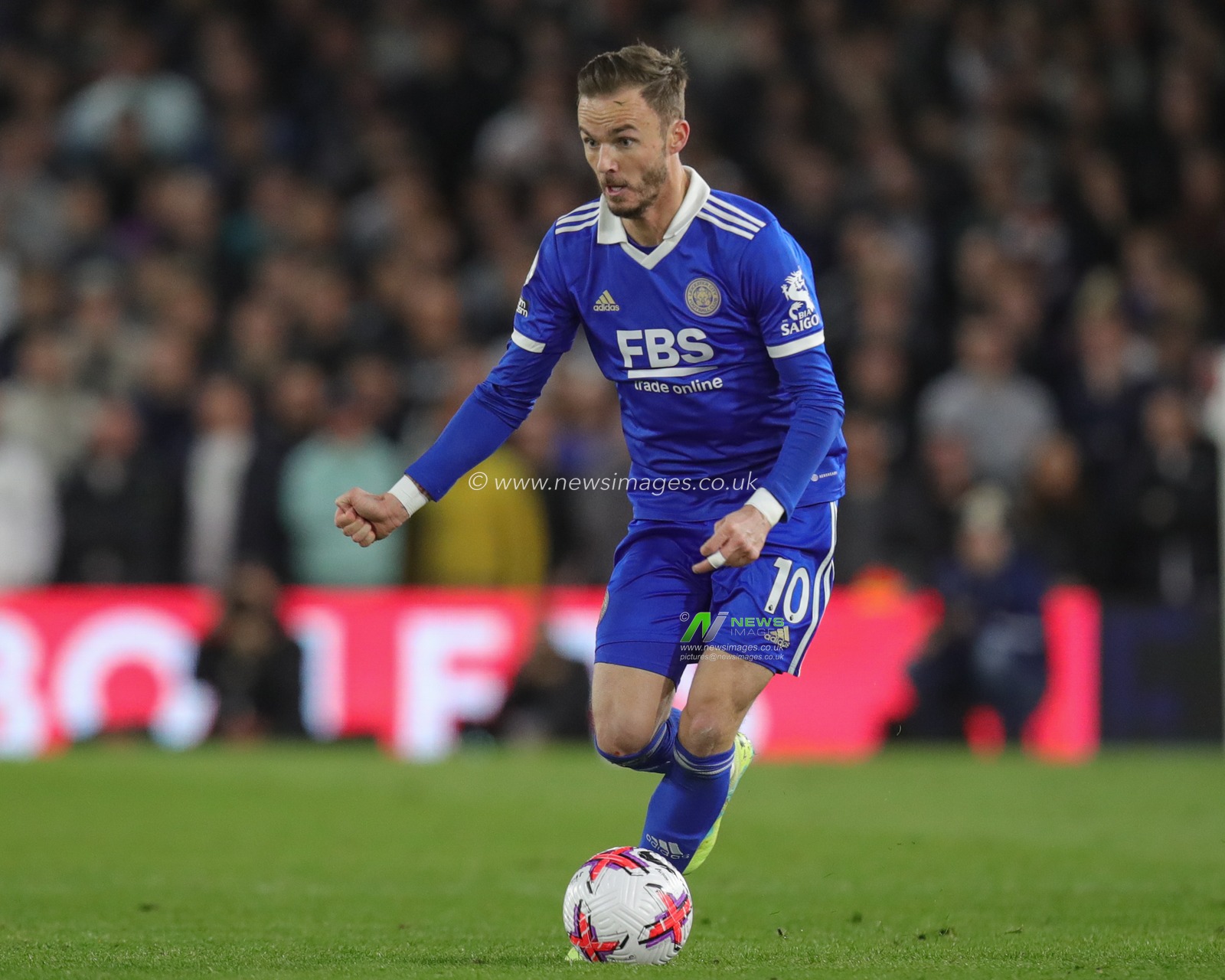 James Maddison #10 of Leicester City in action during the Premier League match Leeds United vs Leicester City at Elland Road, Leeds, United Kingdom, 25th April 2023

(Photo by James Heaton/News Images)