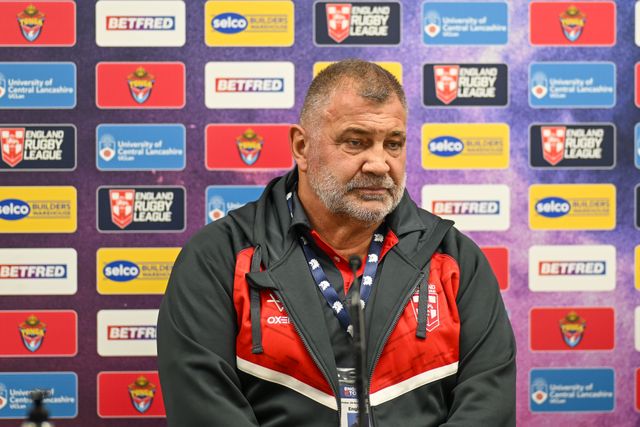 Shaun Wane Head Coach of England in the post match press conference after the Rugby League International match England vs Tonga at John Smith's Stadium, Huddersfield, United Kingdom, 28th October 2023

(Photo by Craig Thomas/News Images)