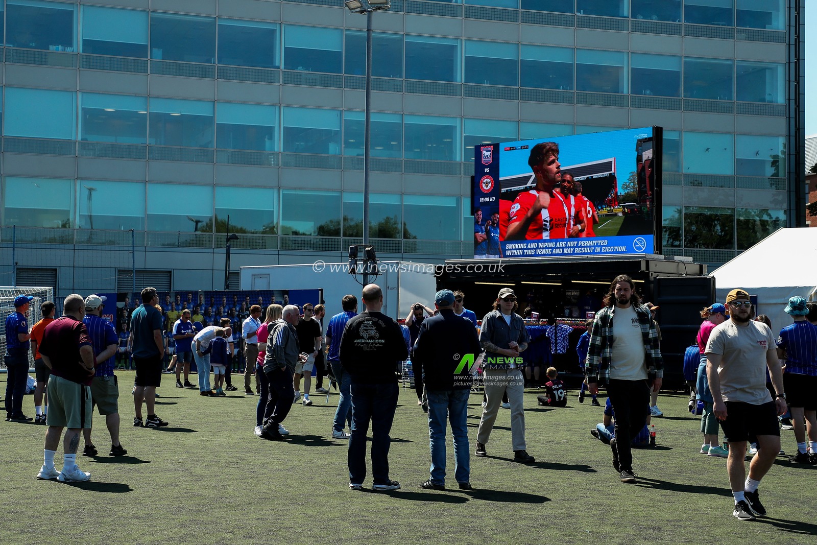 Fans watch Leyton Orient vs Stockport County at Portman Road prior to the Premier League match Ipswich Town vs Brentford at Portman Road, Ipswich, United Kingdom, 10th May 2025

(Photo by Izzy Poles/News Images)