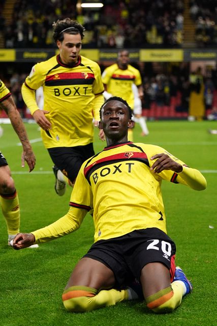 Mamadou Doumbia of Watford celebrates his goal during the Sky Bet Championship match Watford vs Preston North End at Vicarage Road, Watford, United Kingdom on 08 September 2026

(Photo by Harvey Murphy/News Images)