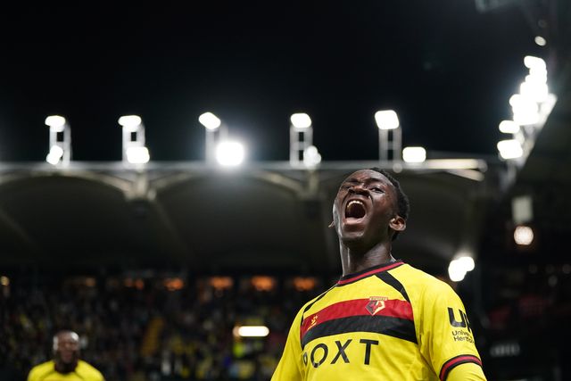 Mamadou Doumbia of Watford celebrates his goal during the Sky Bet Championship match Watford vs Preston North End at Vicarage Road, Watford, United Kingdom on 08 September 2026

(Photo by Harvey Murphy/News Images)