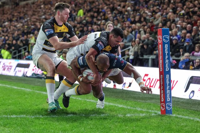 Maika Sivo of Leeds Rhinos goes over for a try on his home debut during the Betfred Super League Round 2 match Leeds Rhinos vs York Knights at AMT Headingley Stadium, Leeds, United Kingdom on 20 February 2026

(Photo by Mark Cosgrove/News Images)