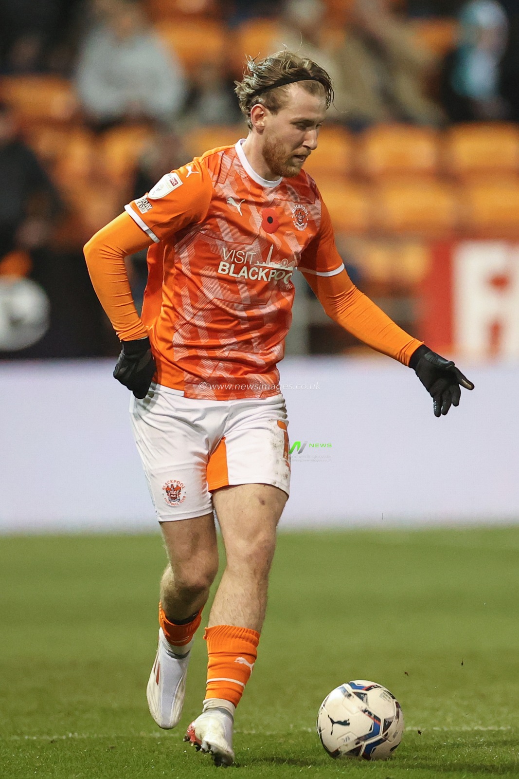Josh Bowler #11 of Blackpool in action during the game