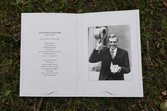 Pages form Harold Dennis “Dickie” Bird OBE order of service booklet during the Funeral of Harold Dennis “Dickie” Bird OBE at St Mary's Church, Barnsley, United Kingdom, 19th October 2025

(Photo by Mark Cosgrove/News Images)