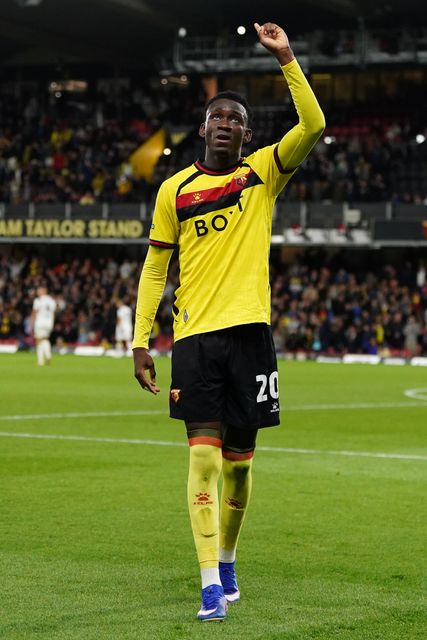 Mamadou Doumbia of Watford after his goal during the Sky Bet Championship match Watford vs Preston North End at Vicarage Road, Watford, United Kingdom on 08 September 2026

(Photo by Harvey Murphy/News Images)