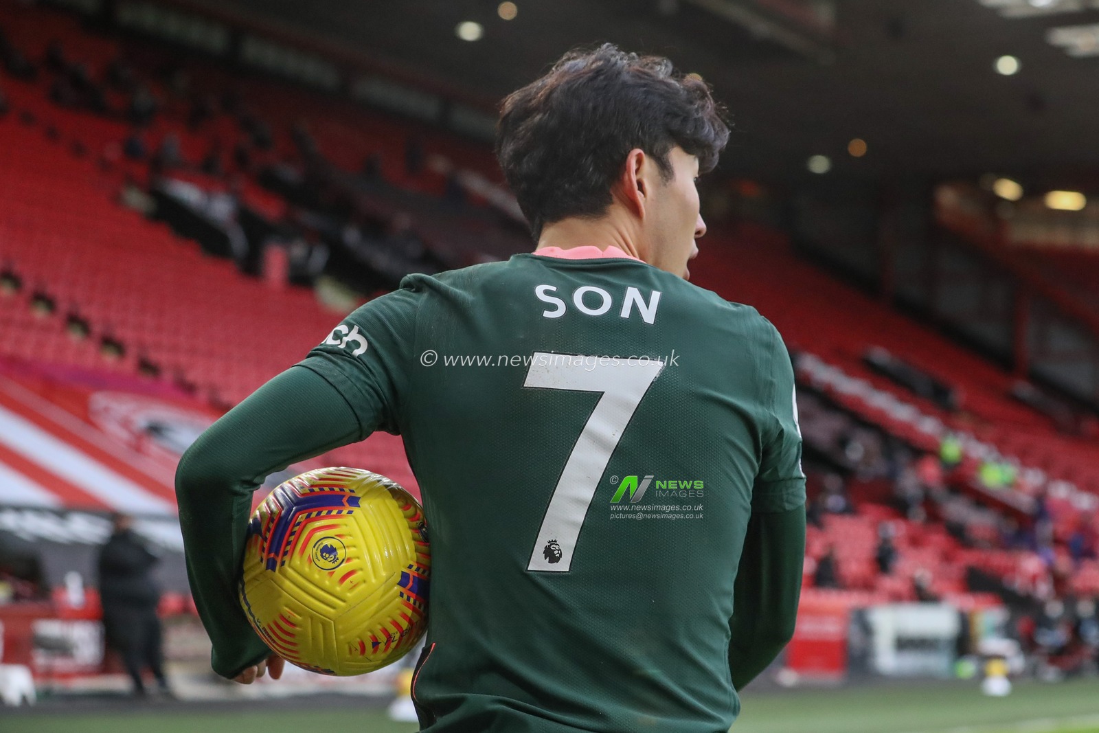 The back of Son Heung-Min #7 of Tottenham Hotspur shirt as he prepares to take a corner