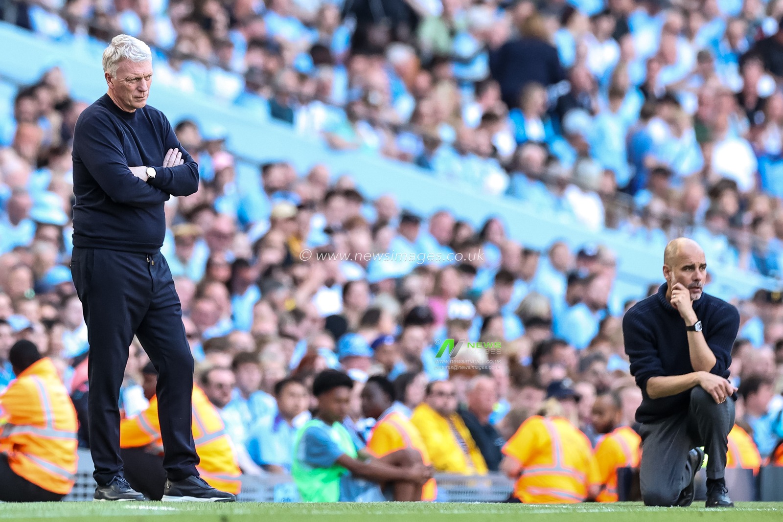 Pep Guardiola manager of Manchester City and David Moyes manager of West Ham United during the Premier League match Manchester City vs West Ham United at Etihad Stadium, Manchester, United Kingdom, 19th May 2024

(Photo by Mark Cosgrove/News Images)