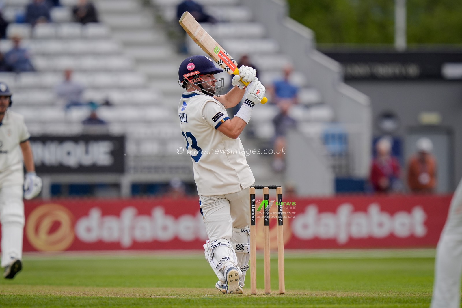 Caleb Jewell pulls the bull for four during the County Championship Division Two Derbyshire vs Northamptonshire day one match at The Central Co-Op County Ground, Derby, United Kingdom on 08 May 2026

(Photo by Maynard Manyowa/News Images)