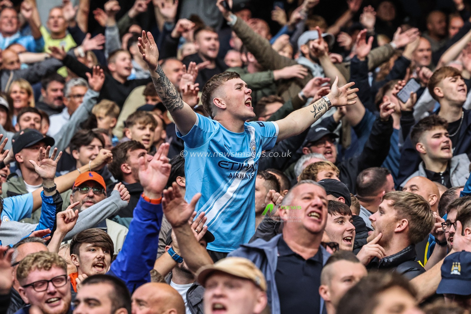 Manchester City fans during the Premier League match Manchester City vs Manchester United at Etihad Stadium, Manchester, United Kingdom, 14th September 2025

(Photo by Mark Cosgrove/News Images)