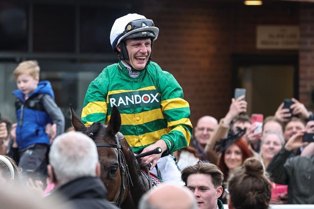 Paul Townend full of smiles, heads into the winners enclosure after winning the 16:00 Randox Grand National Handicap Chase on I Am Maximus during the Randox Grand National Day 2024 at Aintree Racecourse, Liverpool, United Kingdom, 13th April 2024

(Photo by Mark Cosgrove/News Images)