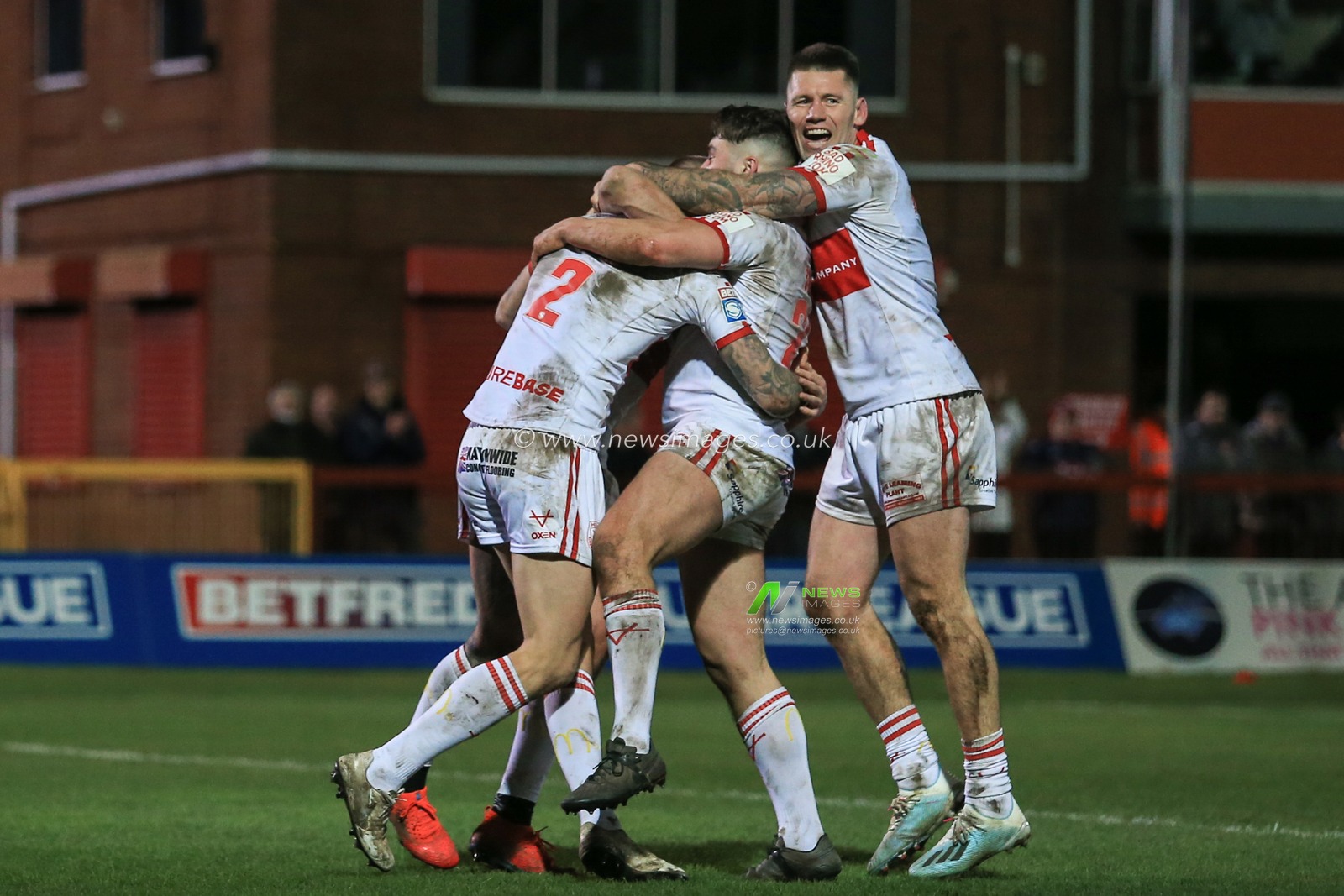31st January 2020, KHull College Craven Park , Kingston upon Hull, England; Betfred Super League, Hull Kingston Rovers v Wakefield Trinity : players celebrate Ben Crooks (2) of Hull KR try