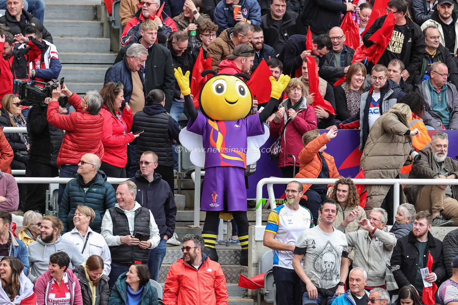RugBee the Rugby League World Cup mascot in the crowd during the Rugby League World Cup 2021 match England vs Samoa at St. James's Park, Newcastle, United Kingdom, 15th October 2022

(Photo by Mark Cosgrove/News Images)
