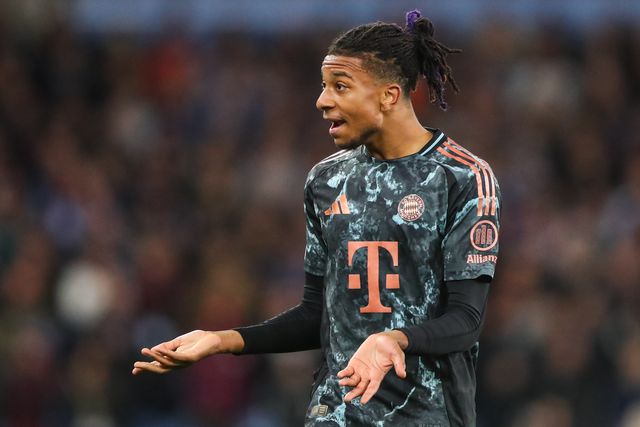 Michael Olise of Bayern Munich reacts during the UEFA Champions League League Stage match Aston Villa vs Bayern Munich at Villa Park, Birmingham, United Kingdom, 2nd October 2024

(Photo by Gareth Evans/News Images)
