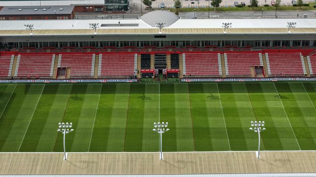 An aerial view of Leigh Sports Village and the Jet2 dugout during the Betfred Super League Round 20 Leigh Leopards vs Warrington Wolves at Leigh Sports Village, Leigh, United Kingdom, 1st August 2025

(Photo by Mark Cosgrove/News Images)