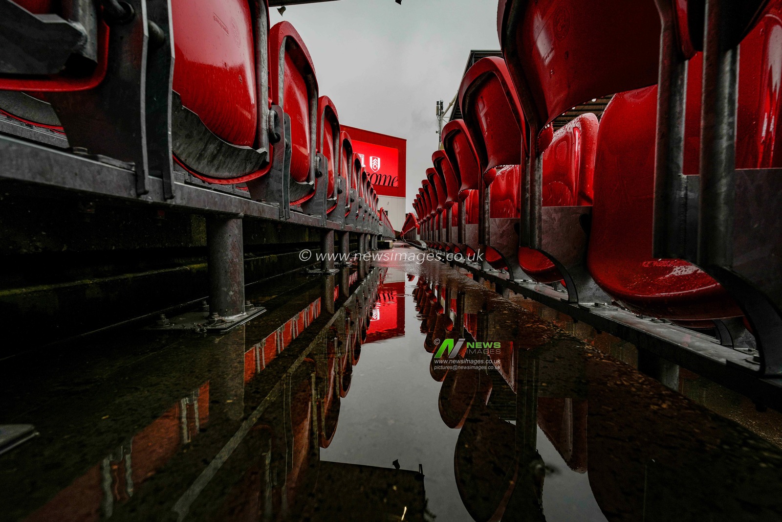 A general view of the seats with reflection of water puddle during the Emirates FA Cup 4th Round  match Stoke City vs Fulham at Bet365 Stadium, Stoke On Trent, United Kingdom on 15 February 2026

(Photo by Maynard Manyowa/News Images)