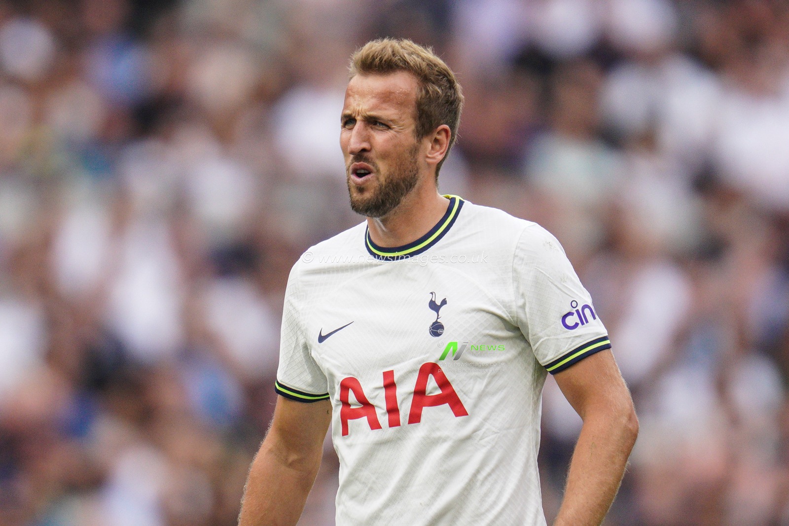 Harry Kane #10 of Tottenham Hotspur reacts after taking a knock during the Premier League match Tottenham Hotspur vs Fulham at Tottenham Hotspur Stadium, London, United Kingdom, 3rd September 2022

(Photo by Richard Washbrooke/News Images)