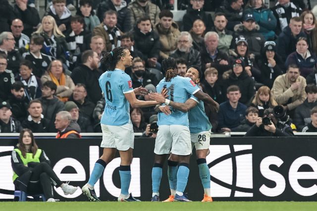 Savinho of Manchester City celebrates his goal to make it 1-1 during the Emirates FA Cup 5th Round  match Newcastle Untied vs Manchester City at St. James's Park, Newcastle, United Kingdom on 07 March 2026

(Photo by Mark Cosgrove/News Images)