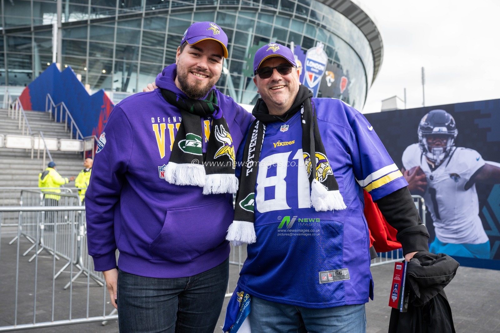 Minnesota Vikings arrive ahead of the Week 5 match New York Jets vs Minnesota Vikings at Tottenham Hotspur Stadium, London, United Kingdom, 6th October 2024

(Photo by Craig Thomas/News Images)
