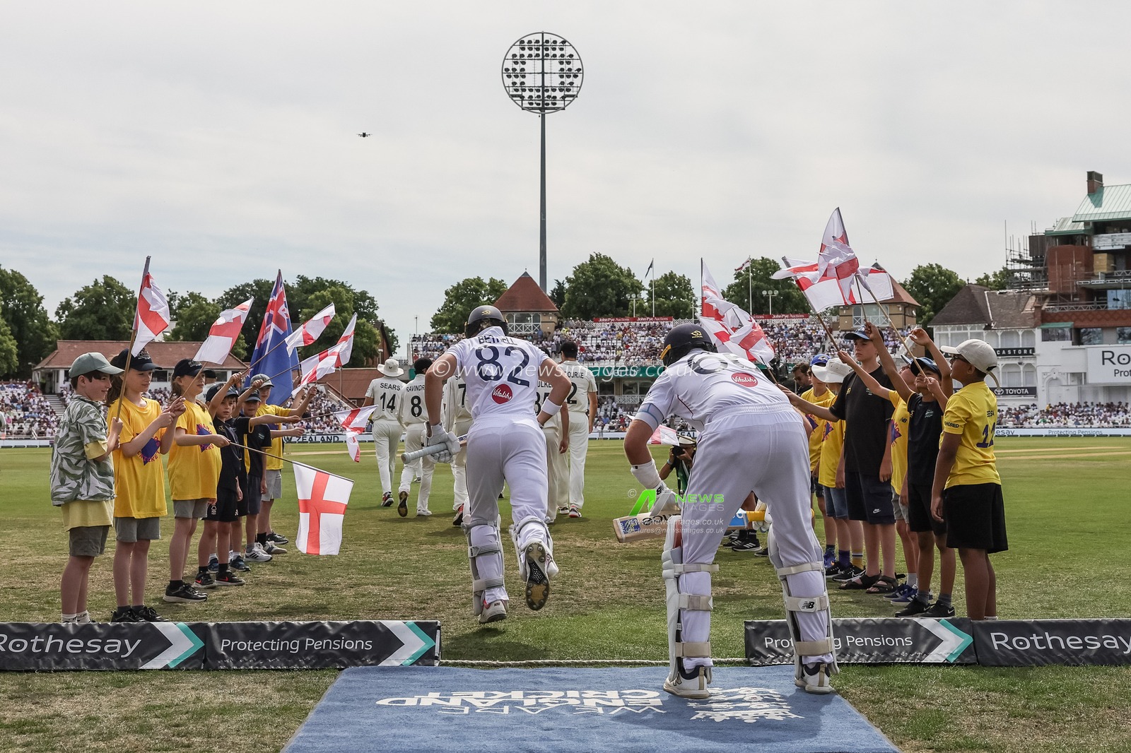 Jacob Bethell of England and Joe Root of England prepare to open batting on day 3 during the 3rd Rothesay Test Match Day 3 match England vs New Zealand at Trent Bridge, Nottingham, United Kingdom on 27 June 2026

(Photo by Mark Cosgrove/News Images)