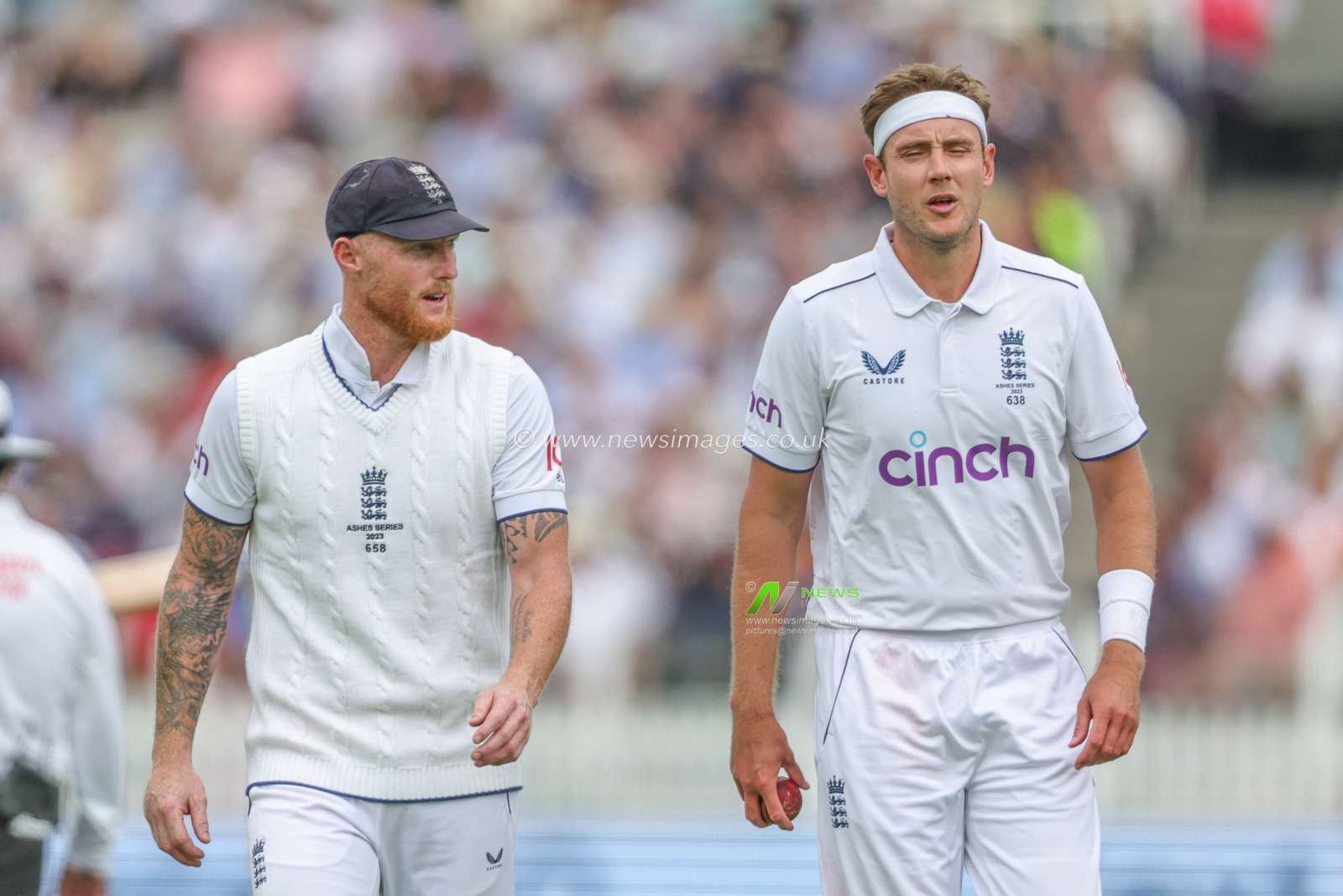 Ben Stokes of England speaks to Stuart Broad of England during the LV= Insurance Ashes Test Series Second Test Day 1 England v Australia at Lords, London, United Kingdom, 28th June 2023

(Photo by Mark Cosgrove/News Images)