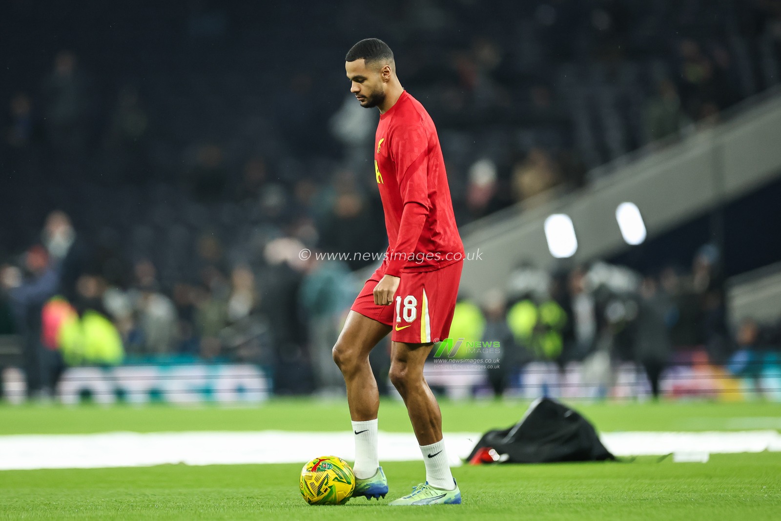 Cody Gakpo of Liverpool during the pre-game warmup ahead of the Carabao Cup Semi-Finals First Leg Tottenham Hotspur vs Liverpool at Tottenham Hotspur Stadium, London, United Kingdom, 8th January 2025

(Photo by Mark Cosgrove/News Images)